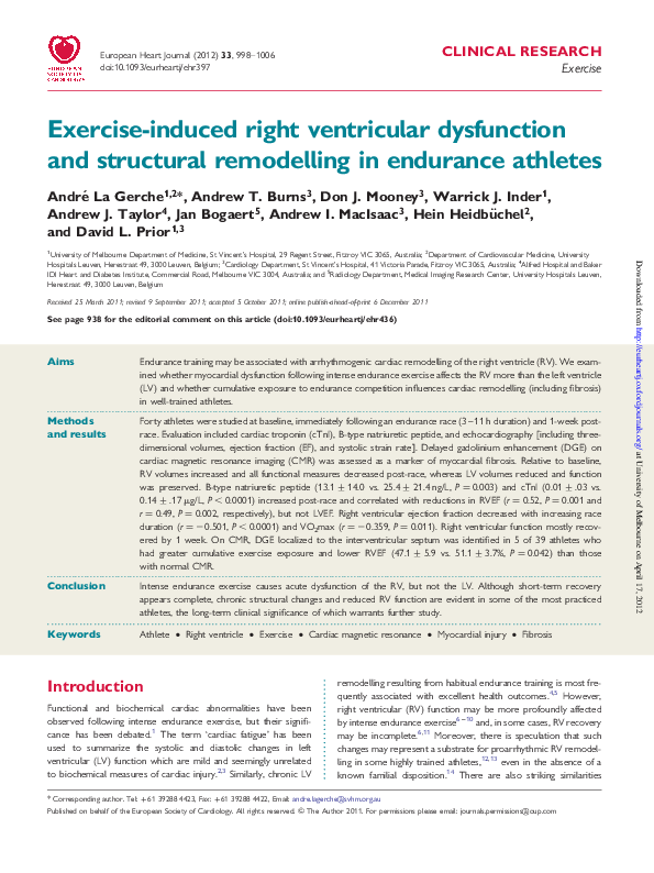 (PDF) Exercise-induced right ventricular dysfunction and structural ...