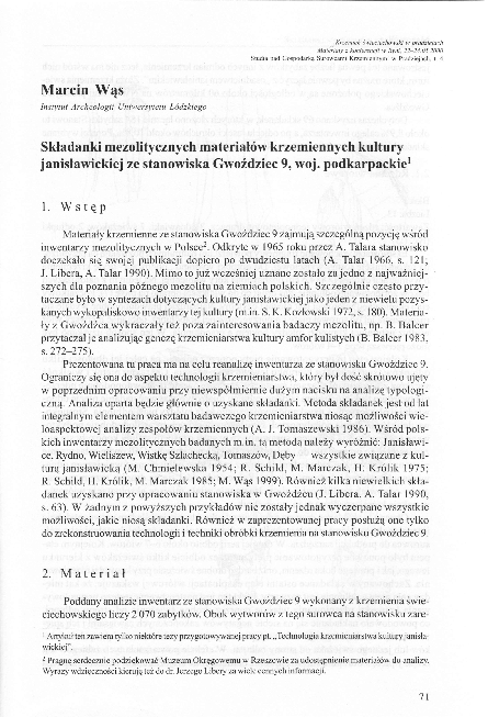 (PDF) Składanki mezolitycznych materiałów krzemiennych kultury