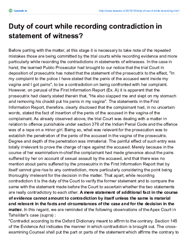 (PDF) Duty of court while recording contradiction in statement of