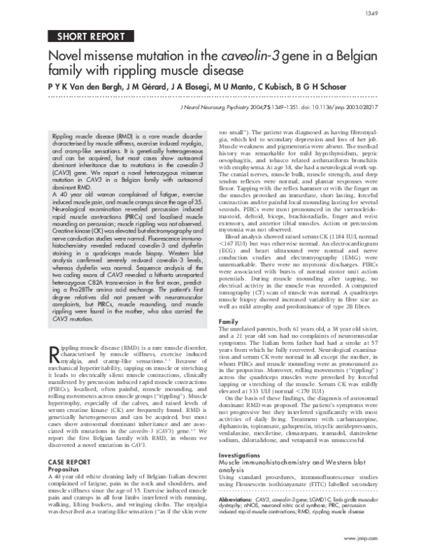 (PDF) Novel missense mutation in the caveolin-3 gene in a Belgian ...
