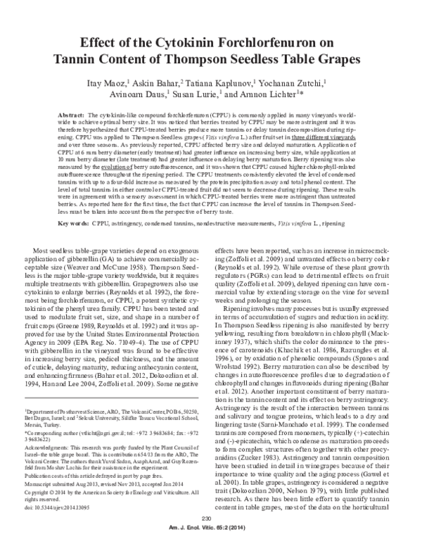 (PDF) The Effect of the Cytokinin Forchlorfenuron on the Tannin Content