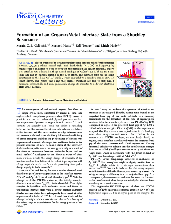 (PDF) Formation of an Organic/Metal Interface State from a Shockley ...
