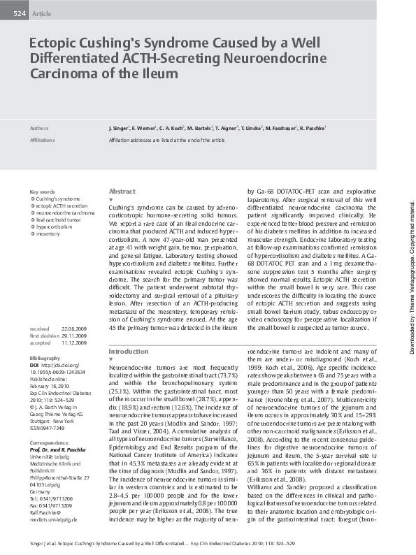 (PDF) Ectopic Cushing's Syndrome Caused by a Well Differentiated ACTH
