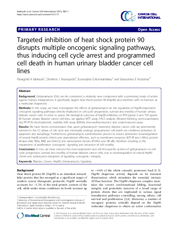 (PDF) Targeted inhibition of heat shock protein 90 disrupts multiple ...