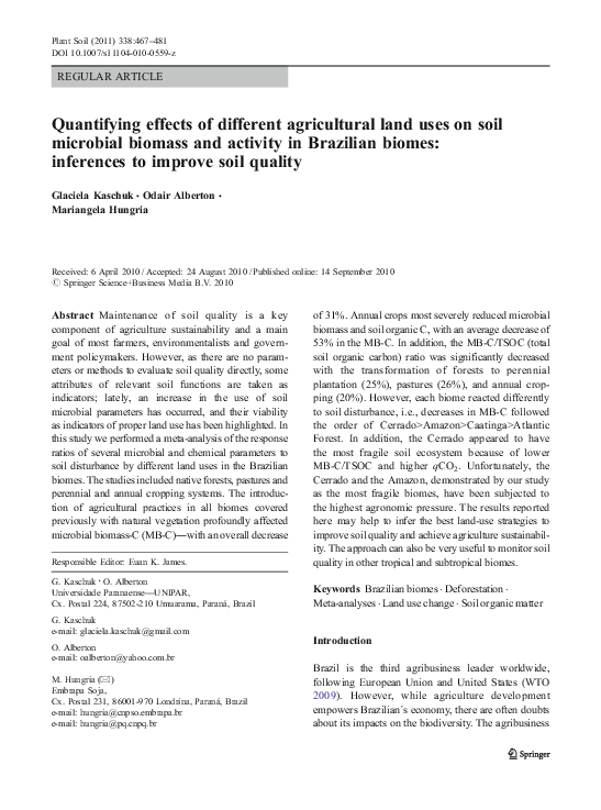 (PDF) Quantifying effects of different agricultural land uses on soil ...