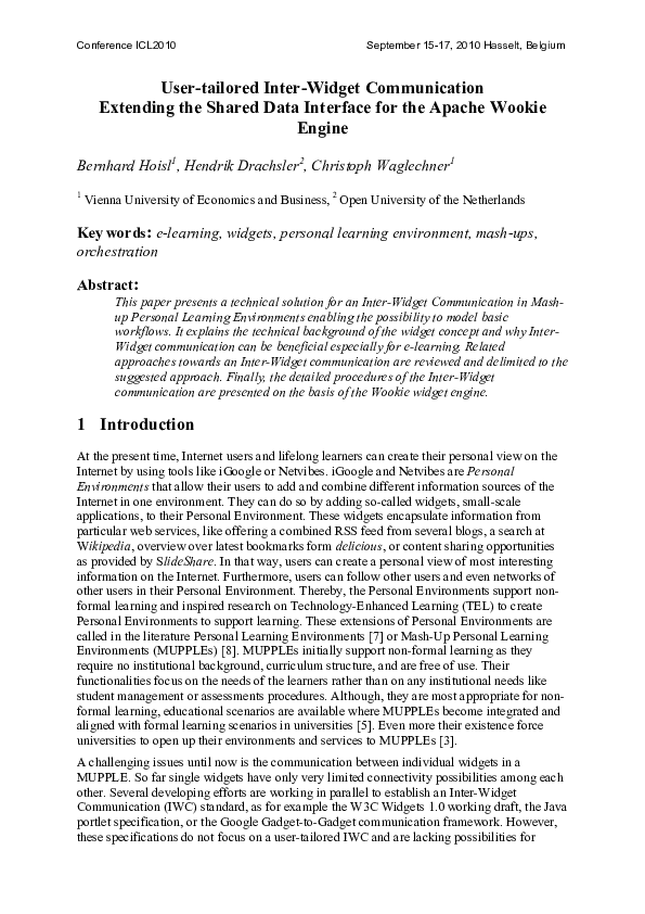 (PDF) User-tailored Inter-Widget Communication-Extending the Shared ...