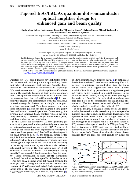 (PDF) Tapered InAs/InGaAs quantum dot semiconductor optical amplifier ...