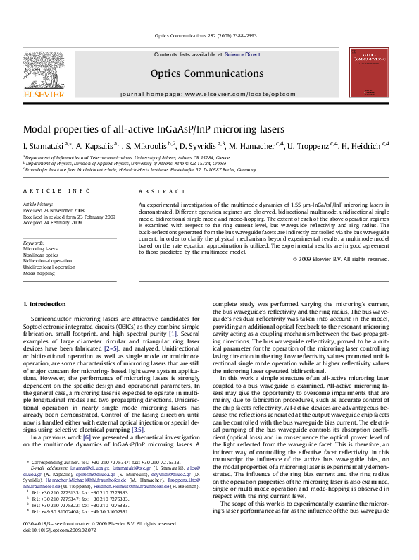 (PDF) Modal properties of all-active InGaAsP/InP microring lasers