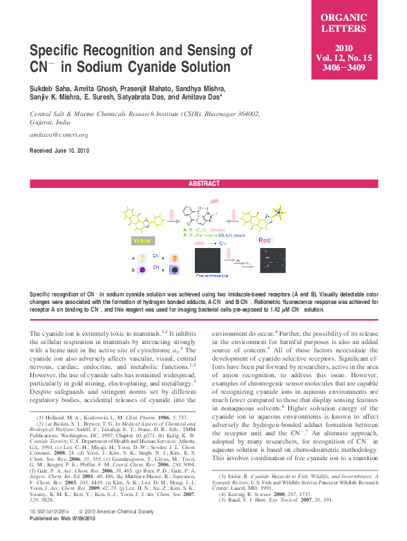 (PDF) Specific Recognition and Sensing of CN − in Sodium Cyanide Solution