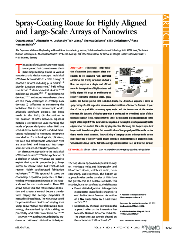 (PDF) Spray-Coating Route for Highly Aligned and Large-Scale Arrays of ...