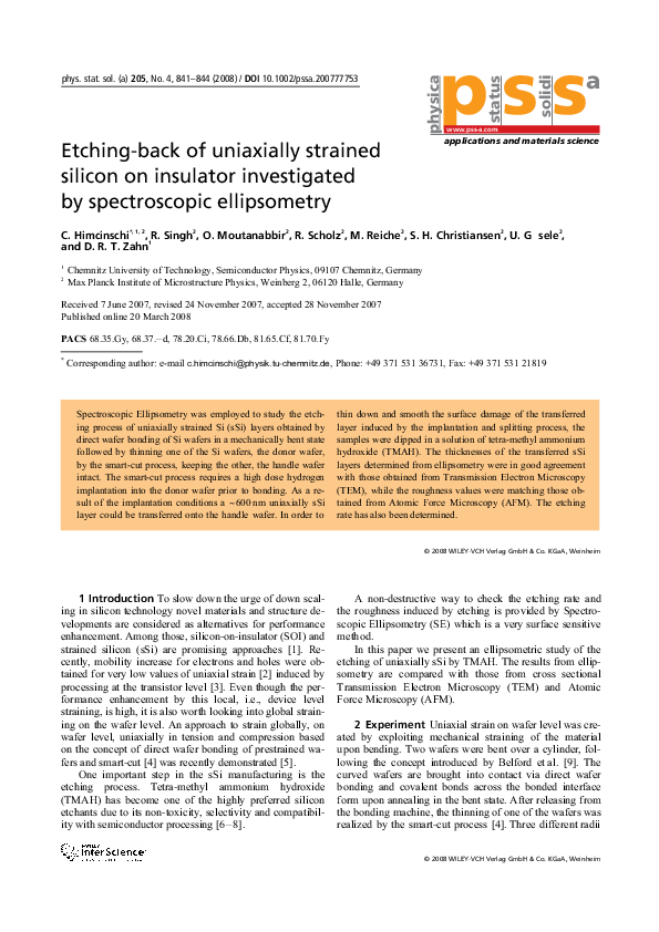 (PDF) Etching-back of uniaxially strained silicon on insulator ...