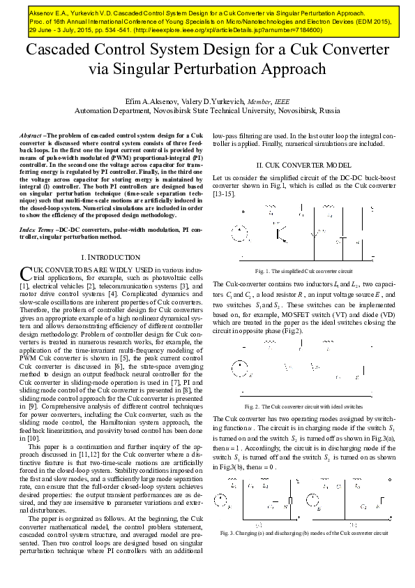 (PDF) Cascaded Control System Design for a Cuk Converter via Singular Perturbation Approach