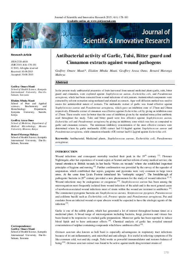 (PDF) Antibacterial Activity of Garlic, Tulsi, Bitter guard and