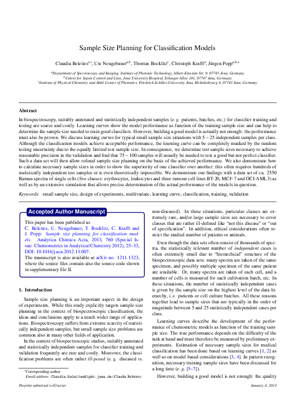 (PDF) Sample size planning for classification models