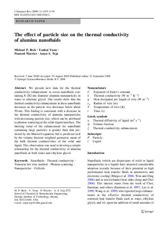 (PDF) The effect of particle size on the thermal conductivity of ...