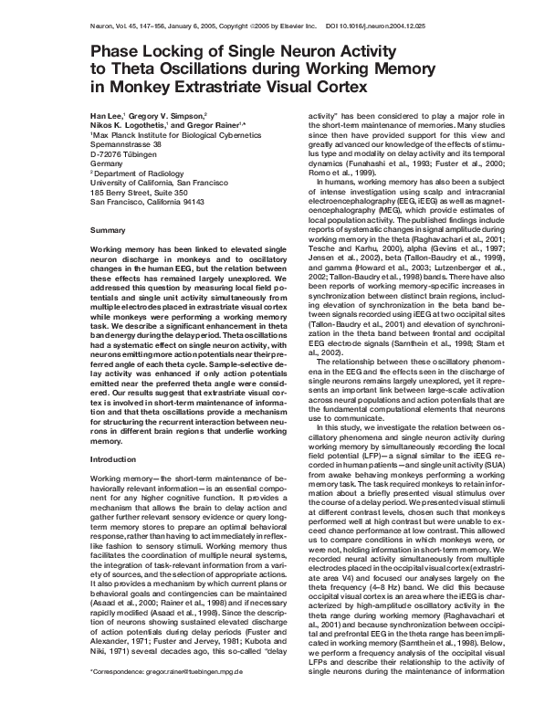 (PDF) Phase locking of single neuron activity to theta oscillations ...