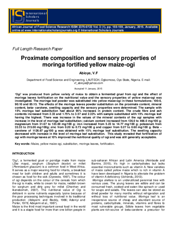 Proximate composition and sensory properties of moringa fortified ...