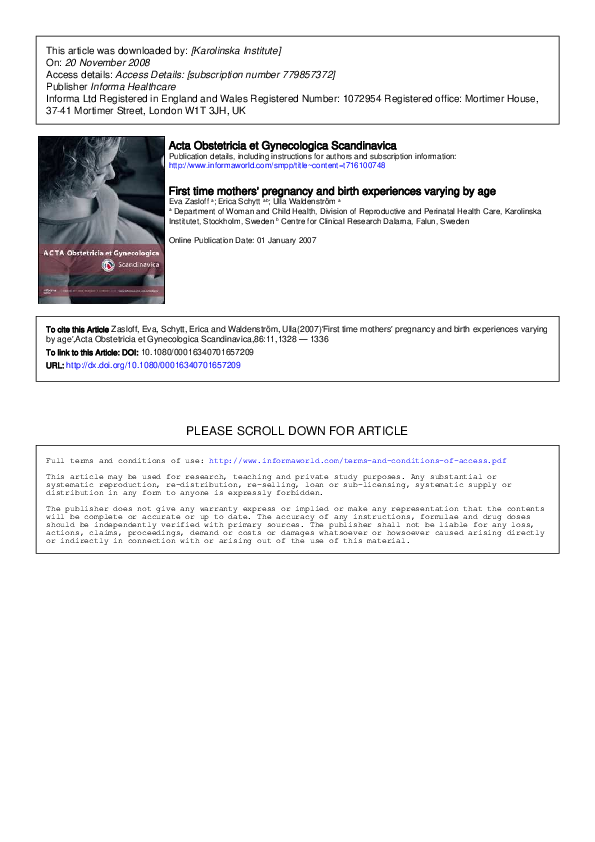 (PDF) First time mothers’ pregnancy and birth experiences varying by age