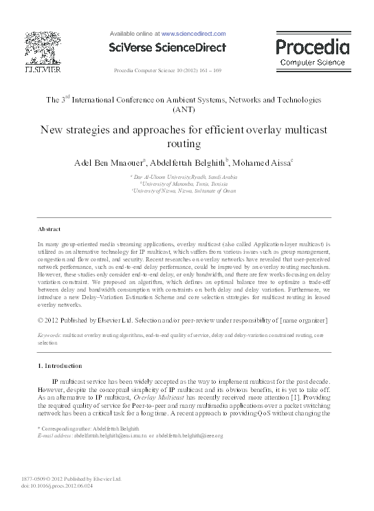 (PDF) New Strategies and Approaches for Efficient Overlay Multicast Routing