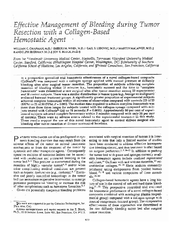 (PDF) Effective management of bleeding during tumor resection with a ...