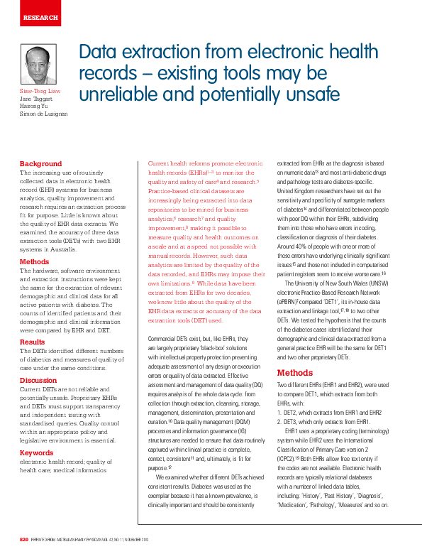 (PDF) Data extraction from electronic health records - Existing tools ...