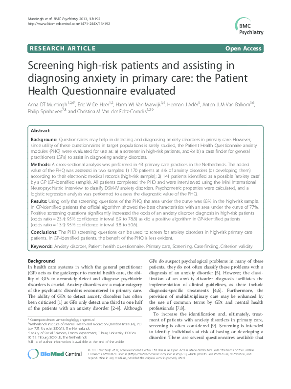 (PDF) Screening high-risk patients and assisting in diagnosing anxiety ...
