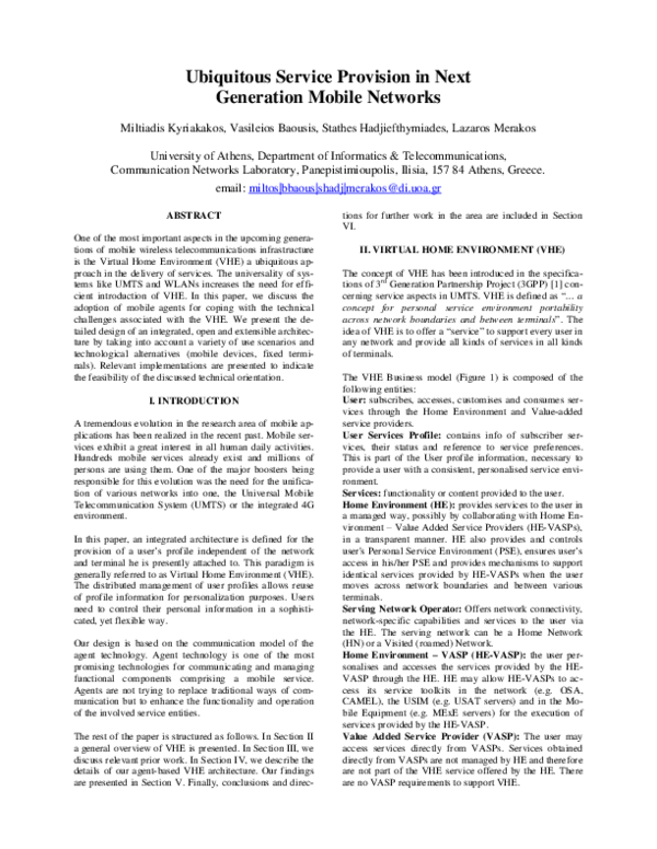 (PDF) Ubiquitous service provision in next generation mobile networks