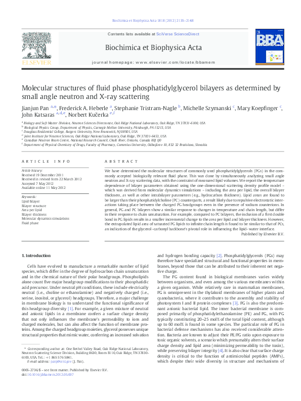 (PDF) Molecular Structure of Phosphatidylglycerol Bilayers: Fluid Phase ...