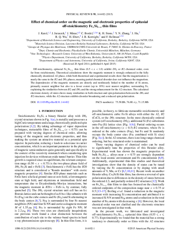 (PDF) Effect of chemical order on the magnetic and electronic ...