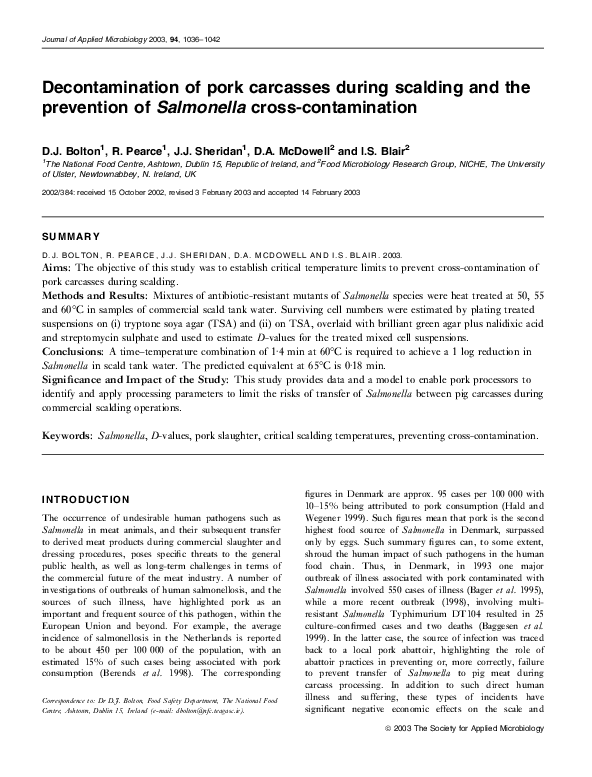 (PDF) Decontamination of pork carcasses during scalding and the