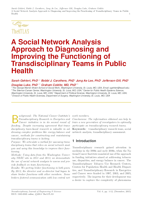(PDF) A Social Network Analysis Approach to Diagnosing and Improving ...