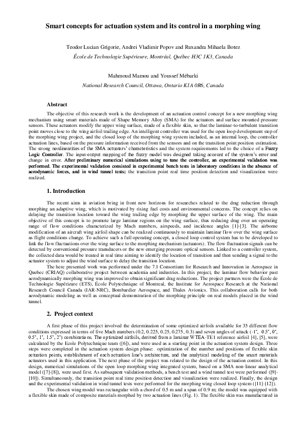 (PDF) Smart concepts for actuation system and its control in a morphing ...