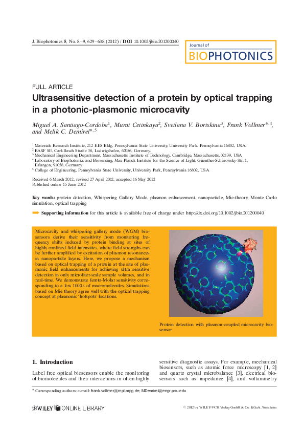 (PDF) Ultrasensitive detection of a protein by optical trapping in a ...