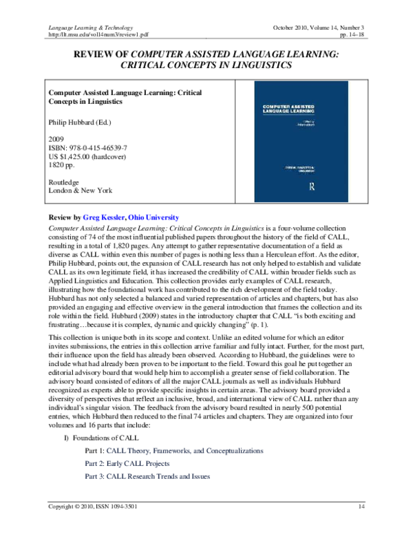 (PDF) REVIEW OF COMPUTER ASSISTED LANGUAGE LEARNING: CRITICAL CONCEPTS ...