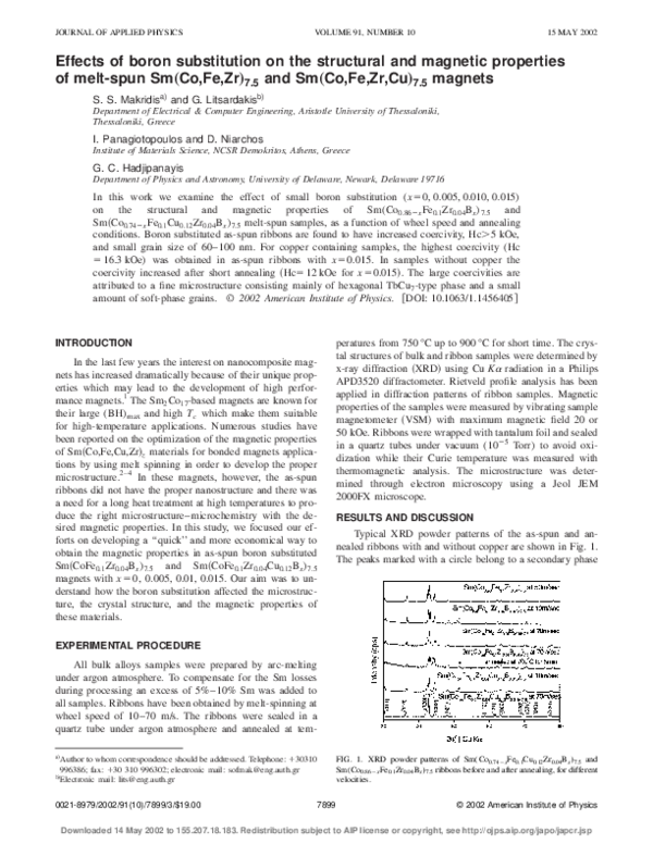 (PDF) Effects of boron substitution on the structural and magnetic ...