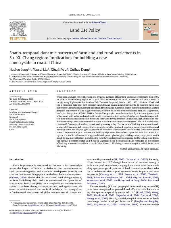 (PDF) Spatio-temporal dynamic patterns of farmland and rural ...