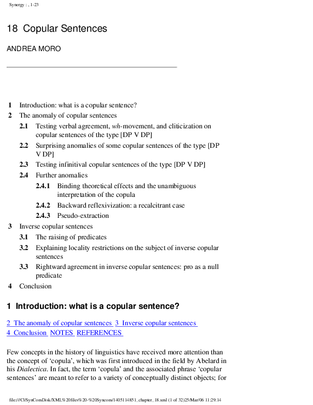 (PDF) Copular Sentences Andrea Moro Academia.edu
