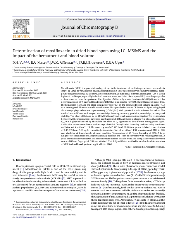 (PDF) Determination of moxifloxacin in dried blood spots using LC-MS/MS ...