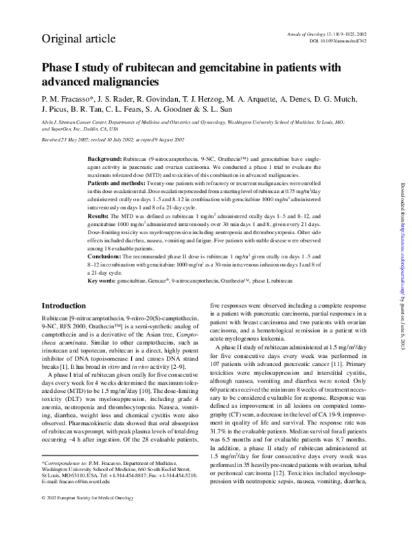 (PDF) Phase I study of rubitecan and gemcitabine in patients with