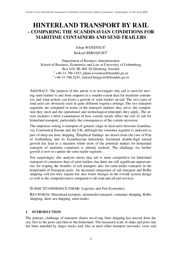 (PDF) Hinterland Transport by Rail Comparing the Scandinavian