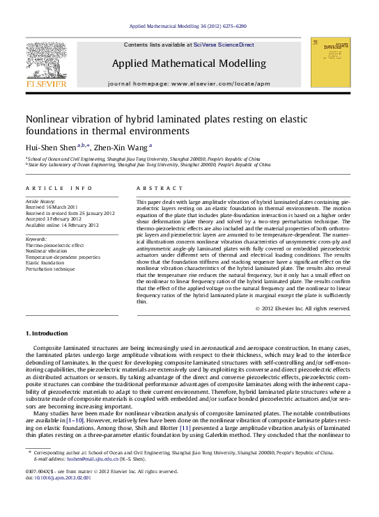 (PDF) Nonlinear vibration of hybrid laminated plates resting on elastic ...