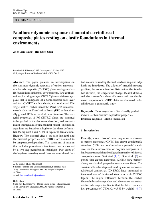 (PDF) Nonlinear dynamic response of nanotube-reinforced composite ...