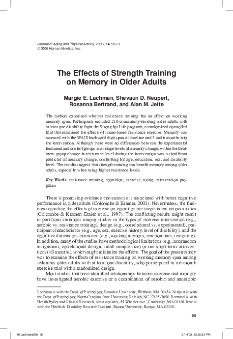 (PDF) The effects of strength training on memory in older adults