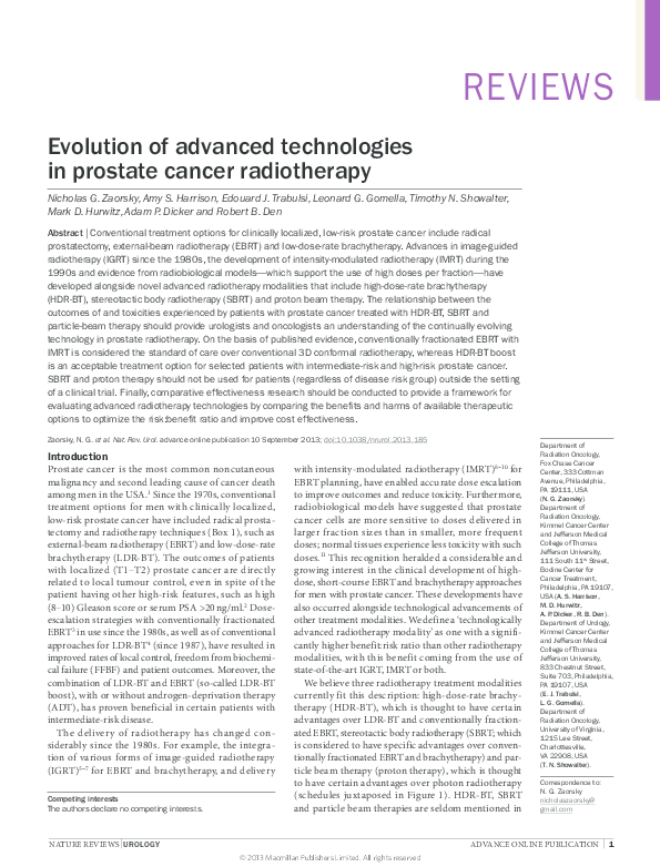 (PDF) Evolution of advanced technologies in prostate cancer radiotherapy