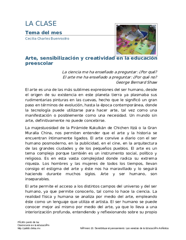 (PDF) Arte sensibilizaci An y creatividad en la educaci An preescolar