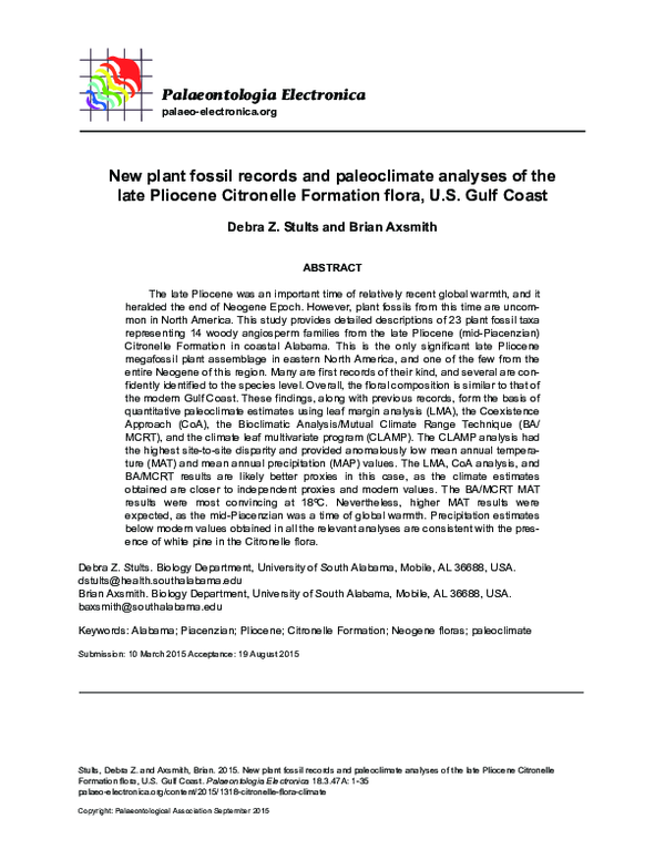 (PDF) New plant fossil records and paleoclimate analyses of the late ...