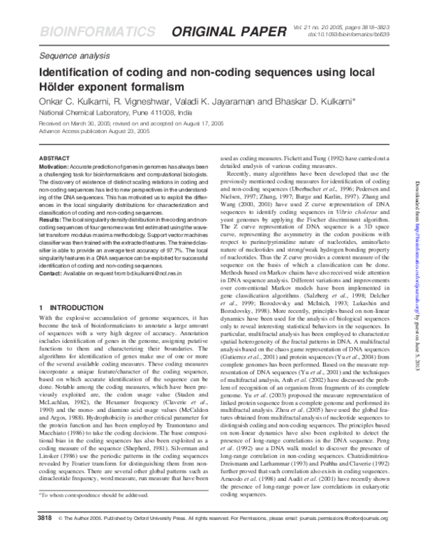 (PDF) Identification of coding and noncoding sequences in a complete