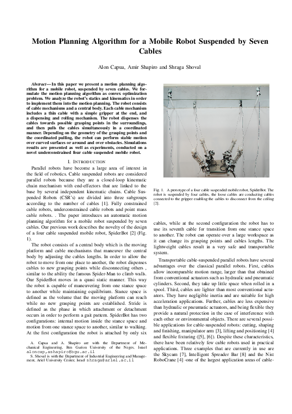 (PDF) Motion planning algorithm for a mobile robot suspended by seven ...