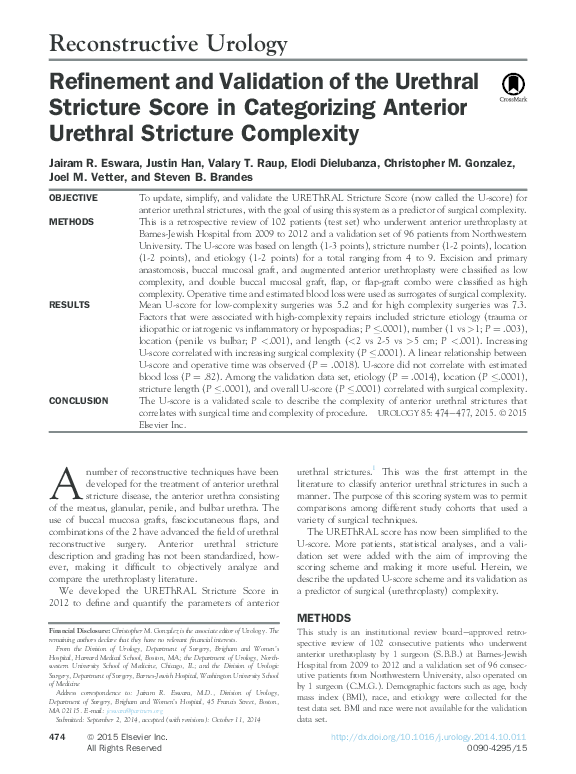 (PDF) Refinement and Validation of the Urethral Stricture Score in ...