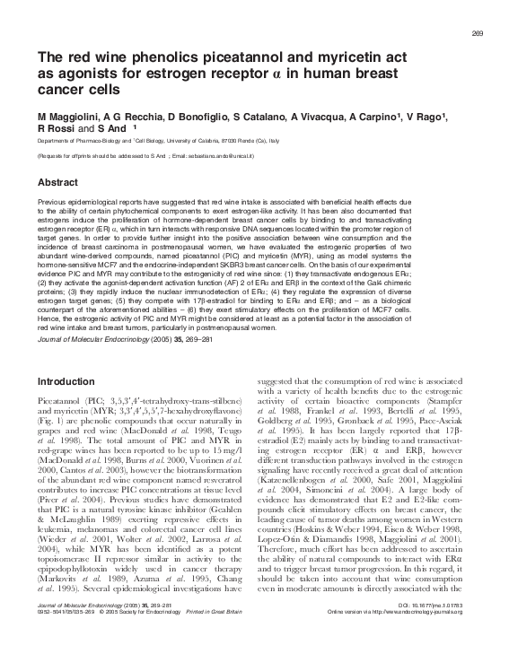 (PDF) The red wine phenolics piceatannol and myricetin act as agonists for estrogen receptor in